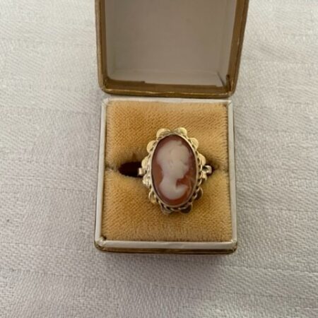 14 kt. geelgouden ring met eenvoudig gesneden camee kopje