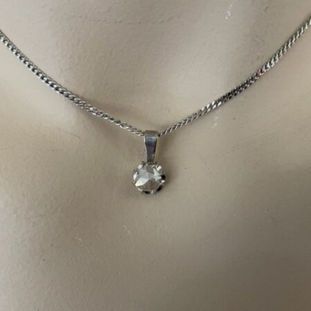 14 kt. witgouden gourmette collier met roosgeslepen diamant