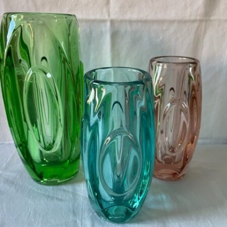 Bullet of lens vaas van Rudolf Schrotte voor Rosice Glassworks in blauw jaren 1950