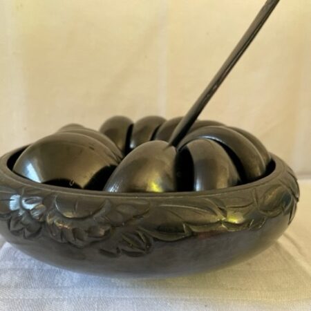 Antieke 14 delige Chinese of Japanse zwart lak set met lotus bloem versiering 1920