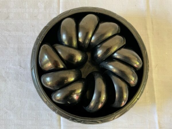 Antieke 14 delige Chinese of Japanse zwart lak set met lotus bloem versiering 1920 - Afbeelding 11