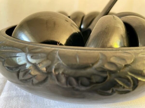 Antieke 14 delige Chinese of Japanse zwart lak set met lotus bloem versiering 1920 - Afbeelding 3