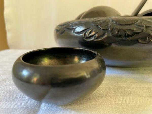 Antieke 14 delige Chinese of Japanse zwart lak set met lotus bloem versiering 1920 - Afbeelding 4