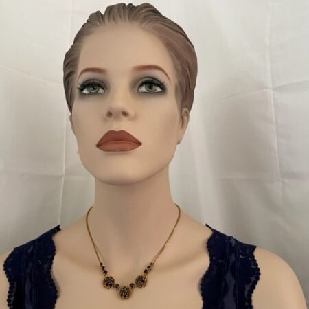 18 kt. geelgouden collier met granaat aan venetiaans collier