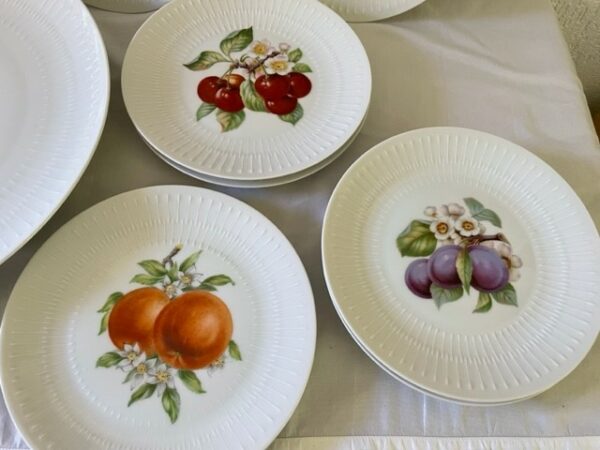 9 delige set porseleinen fruitbordjes en grote schotel van Hutschenreuter 1958-1966 - Afbeelding 2