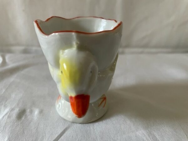 Antieke art-deco Japanse porseleinen eierdop een eend in geel en oranje - Afbeelding 3