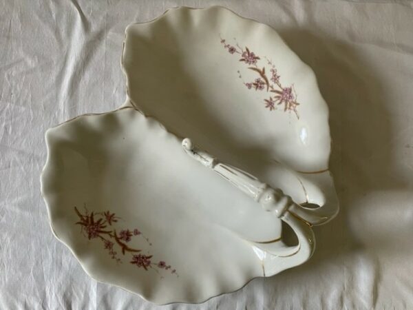Porseleinen antieke soezenmand of hapjes schaal met roze, gouden decoratie - Afbeelding 3