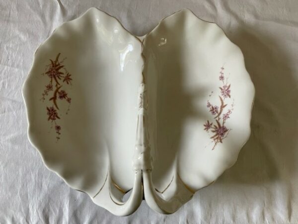 Porseleinen antieke soezenmand of hapjes schaal met roze, gouden decoratie - Afbeelding 6