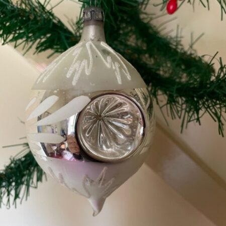 Oude antieke giga grote kerstbal druppel met 3 reflexen in zilver 1e helft 1900