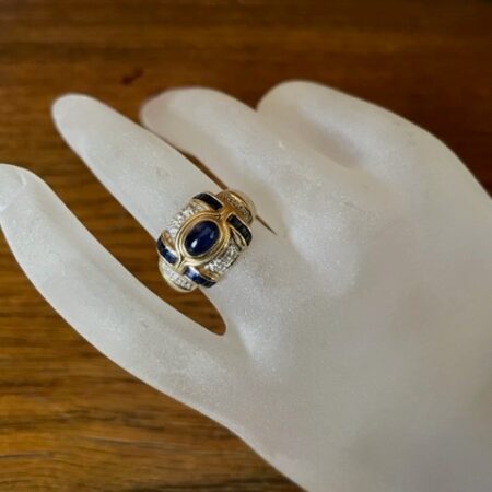 14 kt. geelgouden ring met saffieren en briljant geslepen diamanten jaren 1980