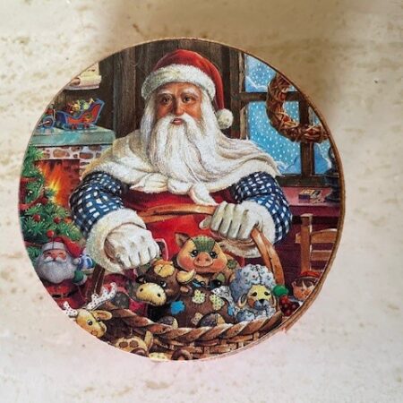 Vintage rood spanen Kerst doosje met voorstelling Kerstman