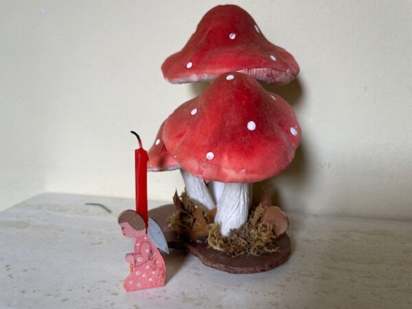 Oude retro mini houten kandelaar met engel en mini kaarsje 1950 - Afbeelding 3