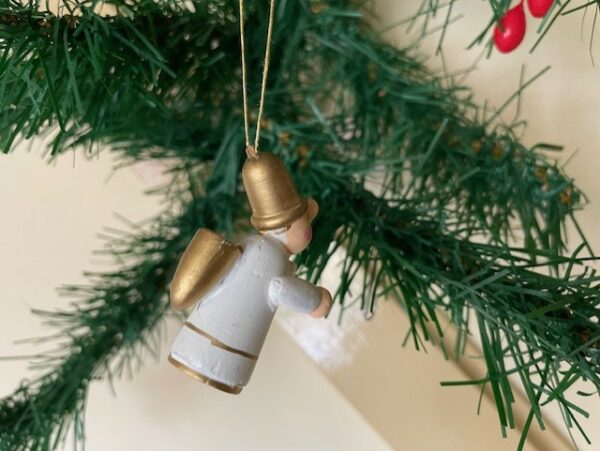 Oud handgemaakt en beschilderd houten rookmannetje in goud en wit - Afbeelding 2