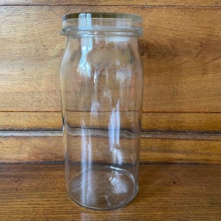 Oude retro zeer hoge wekpot met deksel van helder glas Leerdam