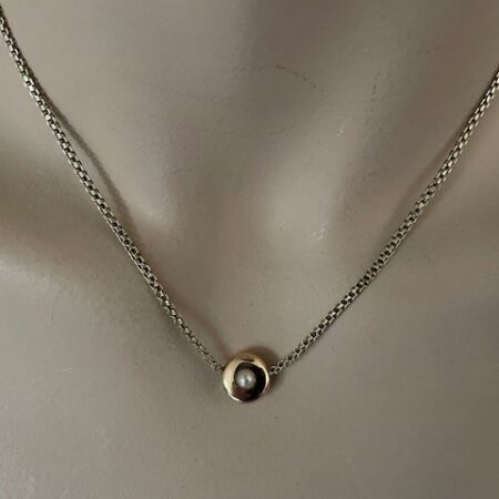 Antiek 14 kt. geelgouden collier met schuifje hanger met parel