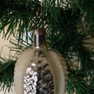 Antieke oude kerstbal een gebande braam van dun geblazen glas in zilver 1e helft 1900 - Afbeelding 3