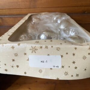 Doos met 12 kerstballen en 1 piek van dun geblazen glas in zilver 1970 - Afbeelding 2