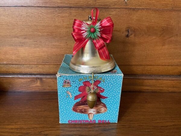 Retro oude muziekdoos een Kerst klok in gouden kleur datering Japan 1950