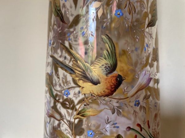 Museale Jugendstil vaas met emaille handbeschildering Gräflicher Harrach'sche Glasfabrik Neuwelt - Afbeelding 5