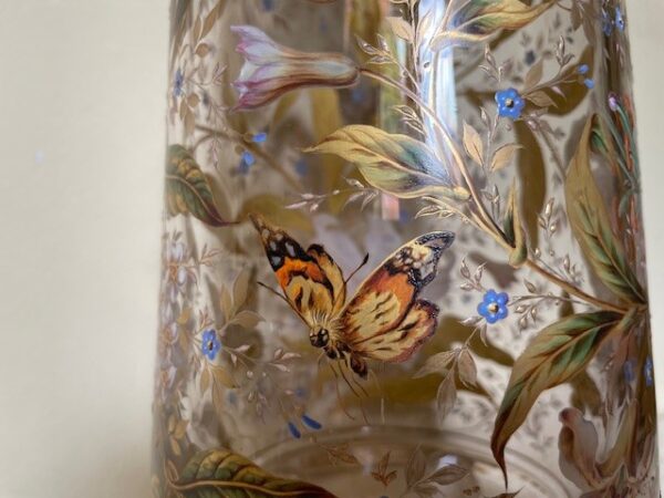 Museale Jugendstil vaas met emaille handbeschildering Gräflicher Harrach'sche Glasfabrik Neuwelt - Afbeelding 13