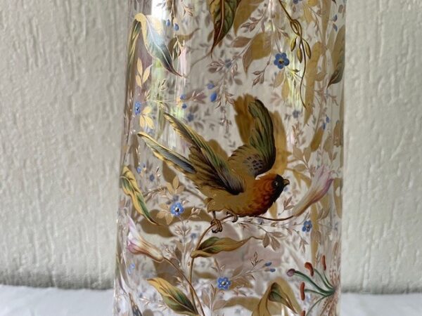 Museale Jugendstil vaas met emaille handbeschildering Gräflicher Harrach'sche Glasfabrik Neuwelt - Afbeelding 6