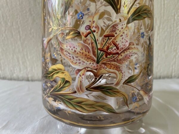 Museale Jugendstil vaas met emaille handbeschildering Gräflicher Harrach'sche Glasfabrik Neuwelt - Afbeelding 8