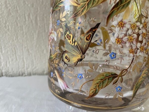 Museale Jugendstil vaas met emaille handbeschildering Gräflicher Harrach'sche Glasfabrik Neuwelt - Afbeelding 9