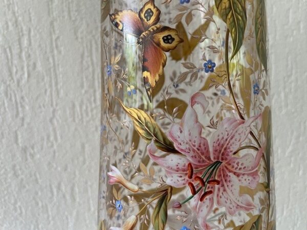 Museale Jugendstil vaas met emaille handbeschildering Gräflicher Harrach'sche Glasfabrik Neuwelt - Afbeelding 15