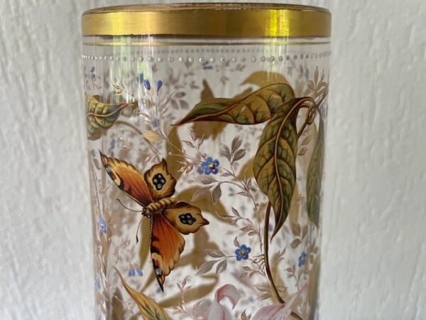 Museale Jugendstil vaas met emaille handbeschildering Gräflicher Harrach'sche Glasfabrik Neuwelt - Afbeelding 2