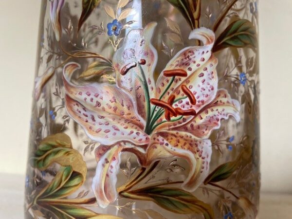 Museale Jugendstil vaas met emaille handbeschildering Gräflicher Harrach'sche Glasfabrik Neuwelt - Afbeelding 7