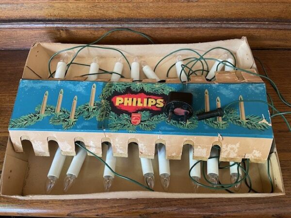 Antieke doos met Philips kerstverlichting op ronde metalen veren 1930-1940 - Afbeelding 11