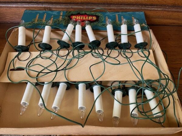 Antieke doos met Philips kerstverlichting op ronde metalen veren 1930-1940 - Afbeelding 6