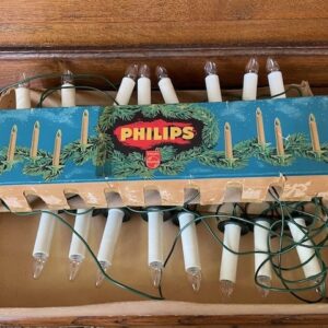 Antieke doos met Philips kerstverlichting op ronde metalen veren 1930-1940 - Afbeelding 3