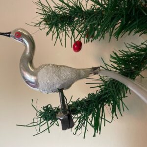 Antieke oude kerstbal een deftige vogel van dun geblazen glas op 2 poten met staart 1e kwart 1900 - Afbeelding 2