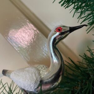 Antieke oude kerstbal een deftige vogel van dun geblazen glas op 2 poten met staart 1e kwart 1900 - Afbeelding 3