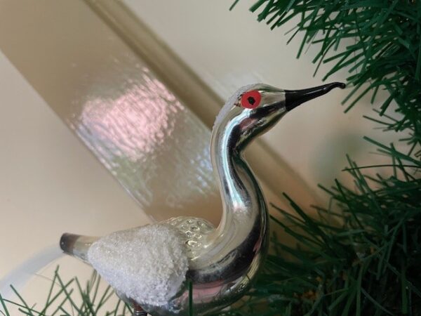 Antieke oude kerstbal een deftige vogel van dun geblazen glas op 2 poten met staart 1e kwart 1900 - Afbeelding 3