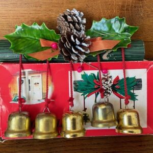 Oude antieke X Mas doorbell met 5 koperen klokjes of bellen in doos Japan 1960 - Afbeelding 2