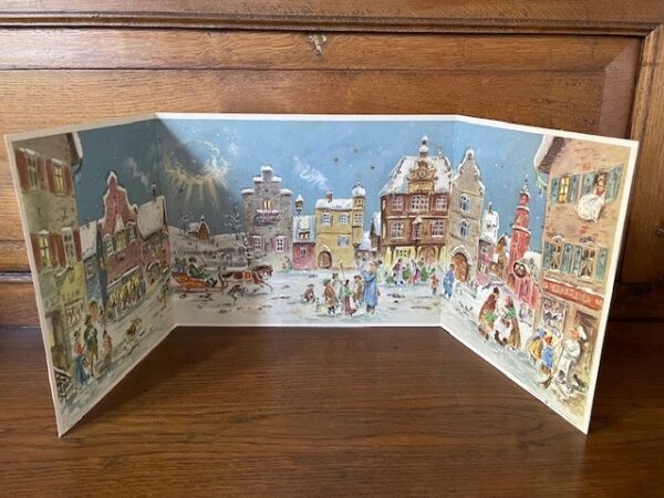 Oude, retro triptiek adventskalender van Sellmer Verlag uit US Zone 1954