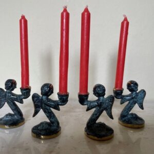 Koper of brons mini Kerst engeltjes met kaarsje 1970