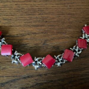 Vintage cocktail armband met rode vierkante lucite stenen van Coro 1960 - Afbeelding 8