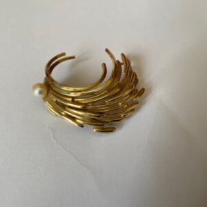 14 kt. geelgouden gestyleerde broche met Akoya parel Pforzheim 1960 - Afbeelding 3
