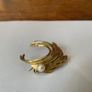 14 kt. geelgouden gestyleerde broche met Akoya parel Pforzheim 1960 - Afbeelding 6