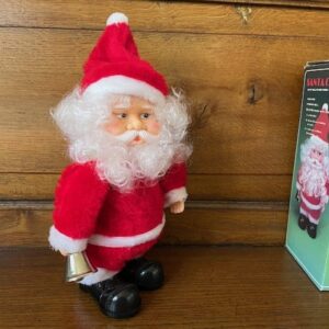 Oude Kerstman speeldoos op  batterijen die loopt en klingelt met zijn bel in de originele doos - Afbeelding 8