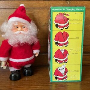 Oude Kerstman speeldoos op  batterijen die loopt en klingelt met zijn bel in de originele doos - Afbeelding 3