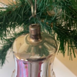 Oude antieke kerstklok van dun geblazen glas in zilver met sneeuwvlokjes 1e helft 1900 - Afbeelding 3