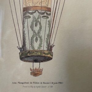Ingelijste prent met hoge passe-partouts van gravure van een antieke luchtballon - Afbeelding 3