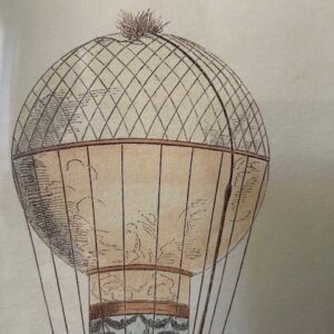 Ingelijste prent met hoge passe-partouts van gravure van een antieke luchtballon - Afbeelding 2