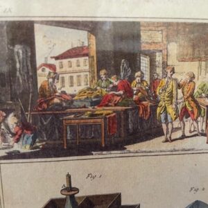 Prent van antieke gravure van mode atelier of naaiatelier in passe-partouts ingelijst - Afbeelding 6