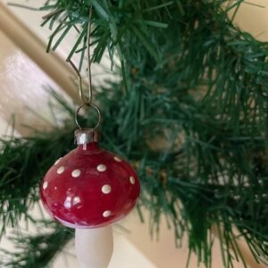 Antieke oude ini mini paddenstoel van dun geblazen glas in rood en wit 1e kwart 1900 - Afbeelding 2