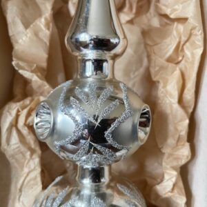 Grote Kerst piek met 6 deuken, reflexen of kraters van dun geblazen glas in zilver - Afbeelding 4